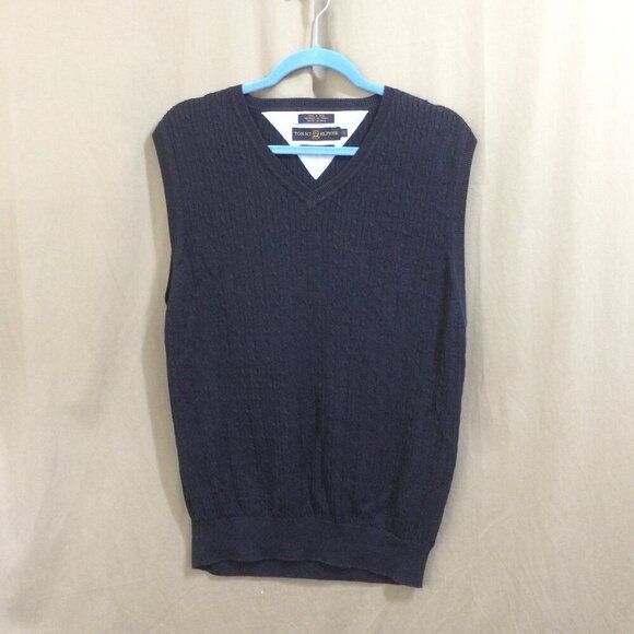 Tommy Hilfiger Mens Cable Vest V-neck Navy Pima Cotton Size Large - Picture 1 of 3